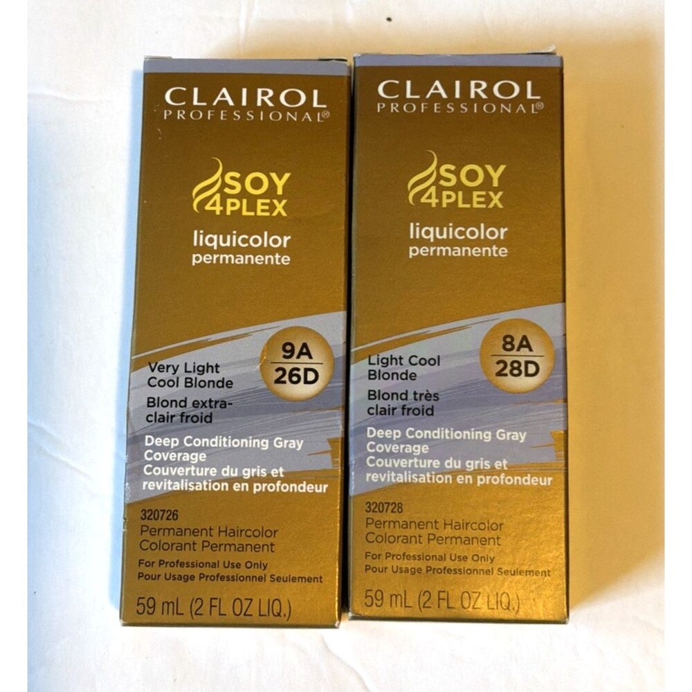 Pack of 2 Clairol Soy4Plex Permanent Liquicolor, 8a and 9a Light Cool Blonde